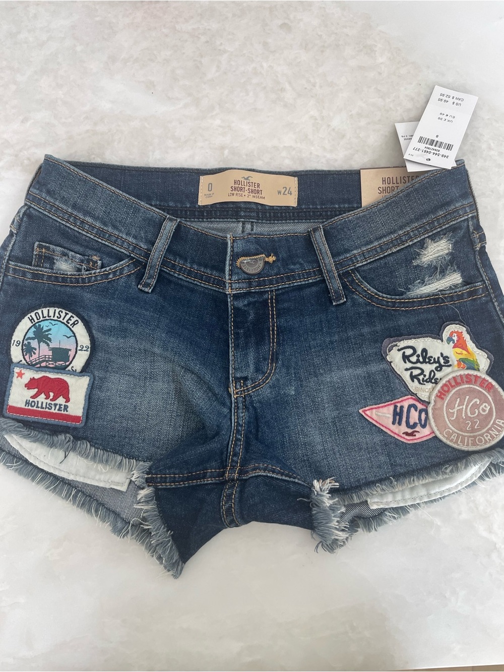 Hollister Women's Dark Blue Denim short shorts Patchwork Patch-Pocket Cutoff NWT